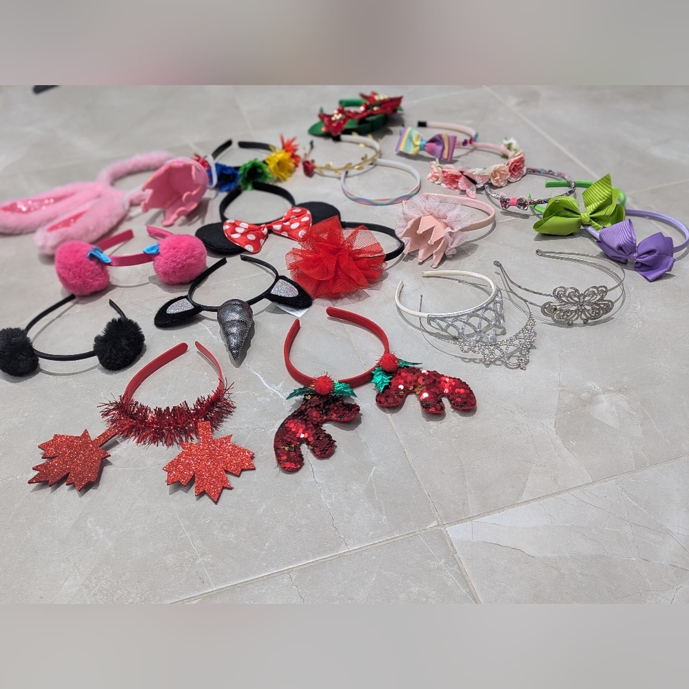 2/$70 Girls Headbands & Tiaras Lot Minnie Bunny Unicorn LOL Princess 20+ Pcs